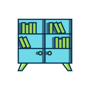 Doldurulmuş ana hat kitaplık simgesi beyaz arkaplanda izole edildi. Düz çizgili, gölgeli. Vektör