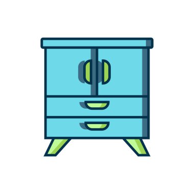 Doldurulmuş Çekmece Sandığı simgesi beyaz arkaplanda izole edildi. Düz çizgili, gölgeli. Vektör