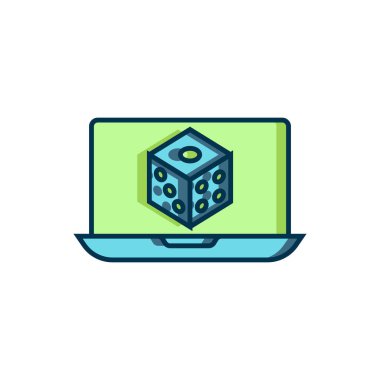 Doldurulmuş oyun zar simgesi beyaz arkaplanda izole edildi. Kumarhane kumarı. Düz çizgili, gölgeli. Vektör