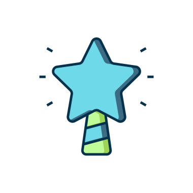 Doldurulmuş Noel yıldızı simgesi beyaz arka planda izole edilmiş. Mutlu Noeller ve mutlu yıllar. Düz çizgili, gölgeli. Vektör