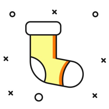 Doldurulmuş Noel çorabı ikonu beyaz arka planda izole edilmiş. Mutlu Noeller ve mutlu yıllar. Düz çizgili, gölgeli. Vektör