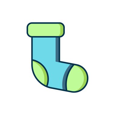 Doldurulmuş Noel çorabı ikonu beyaz arka planda izole edilmiş. Mutlu Noeller ve mutlu yıllar. Düz çizgili, gölgeli. Vektör