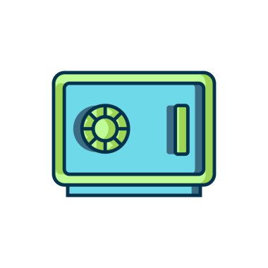 Doldurulmuş Güvenli simge beyaz arkaplanda izole edildi. Kapı, şifreli bir banka kasası. Güvenilir Veri Koruma. Düz çizgili, gölgeli. Vektör