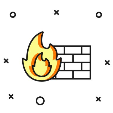 Ana hatlı güvenlik duvarı, beyaz arka planda izole edilmiş güvenlik duvarı simgesi. Düz çizgili, gölgeli. Vektör