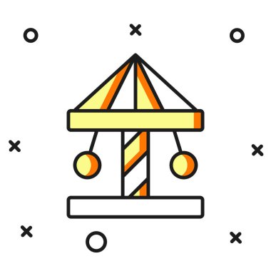 Beyaz arkaplanda izole edilmiş ana hatlı atlıkarınca simgesi. Eğlence parkı. Çocuklar için eğlence parkı, eğlence parkı. Düz çizgili, gölgeli. Vektör