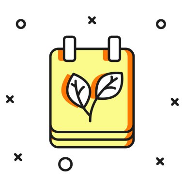 Beyaz arkaplanda izole edilmiş sonbahar yaprakları ikonu ile özet takvimi dolduruldu. Düz çizgili, gölgeli. Vektör