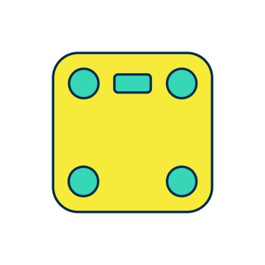 Beyaz arkaplanda izole edilmiş ana hatlı banyo ölçekleri simgesi. Ağırlık ölçme ekipmanı. Ağırlık ölçeği spor konsepti. Vektör