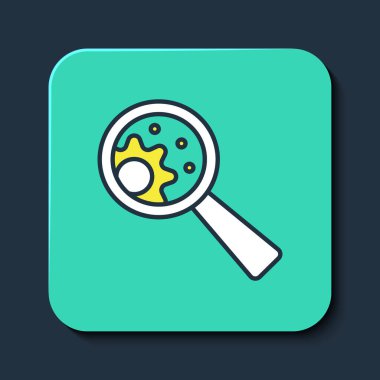 Mavi arkaplanda GDO simgesi dolduruldu. Genetik olarak değiştirilmiş organizma kısaltması. DNA gıda modifikasyonu. Turkuaz kare düğme. Vektör