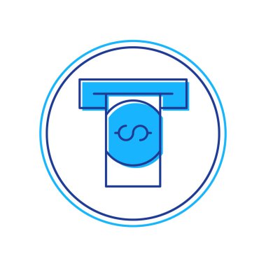 Filled outline ATM - Automated teller machine and money icon isolated on white background.  Vector