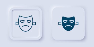 Filled and outline Drama theatrical mask icon isolated on grey background. Square button. Vector clipart