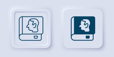 Gri arka planda izole edilmiş ve özet çizilmiş Hukuk kitabı simgesi. Yasal yargıç kitabı. Yargılama kavramı. Kare düğmesi. Vektör