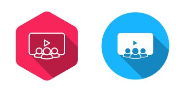 Çevrimiçi sınıf simgesi uzun gölge arkaplanı ile dolduruldu ve özetlendi. Çevrimiçi eğitim kavramı. Vektör