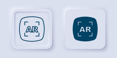 Geliştirilmiş gerçeklik AR simgesi gri arka planda izole edildi. Sanal geleceksel giyilebilir cihazlar. Kare düğmesi. Vektör