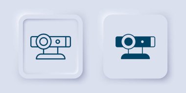 Doldurulmuş ve çizilmiş Web kamera simgesi gri arkaplanda izole edilmiş. Sohbet kamerası. Web kamerası simgesi. Kare düğmesi. Vektör