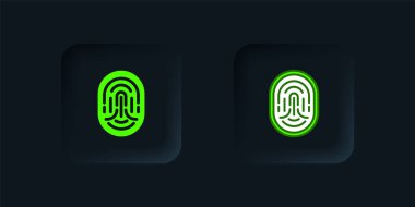 Siyah arkaplanda yeşil parmak izi simgesi izole edildi. Kimlik uygulaması simgesi. Kimlik işareti. Kimliğe dokun. Siyah kare düğme. Vektör