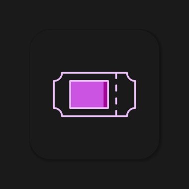 Doldurulmuş Sinema bileti simgesi siyah arkaplanda izole edildi. Düz çizgili, gölgeli. Vektör