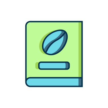 Beyaz arka planda izole edilmiş ana hatlı kahve kitabı ikonu. Düz çizgili, gölgeli. Vektör