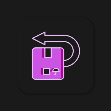 Özet doldurulmuş Dönüş karton kutu simgesi siyah arkaplanda izole edildi. Kutu, paket, paket işareti. Teslimat ve ambalaj. Düz çizgili, gölgeli. Vektör