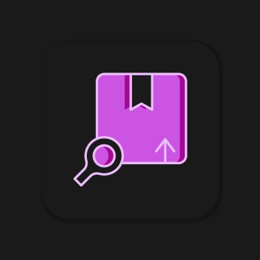 Doldurulmuş ana hat arama paketi simgesi siyah arkaplanda izole edildi. Paket izleme sembolü. Büyüteç ve karton kutu. Lojistik ve teslimat. Düz çizgili, gölgeli. Vektör