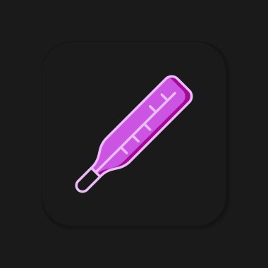 Tıbbi inceleme ikonu için tıbbi termometre doldurulmuş. Siyah arka planda izole edilmiş. Düz çizgili, gölgeli. Vektör