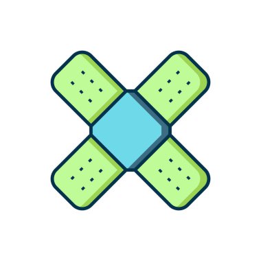 Beyaz arkaplanda izole edilmiş çapraz sargı sıvası simgesi. Tıbbi alçı, yapıştırıcı bandaj, esnek kumaş bandajı. Düz çizgili, gölgeli. Vektör