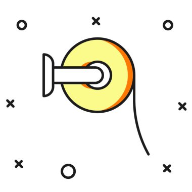 Doldurulmuş tuvalet kağıdı rulosu simgesi beyaz arkaplanda izole edildi. Düz çizgili, gölgeli. Vektör