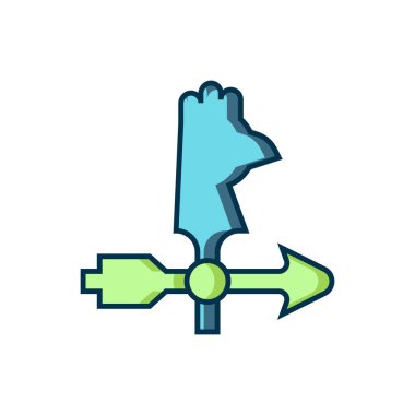 Doldurulmuş horoz rüzgar gülü simgesi beyaz arkaplanda izole edilmiş. Weathercock işareti. Rüzgar gülü horozu. Düz çizgili, gölgeli. Vektör