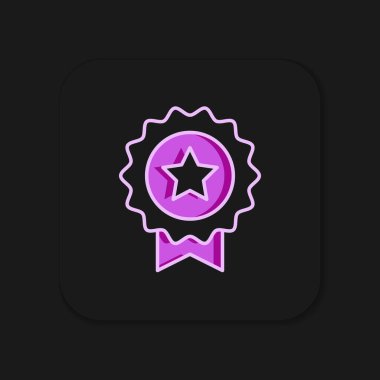 Siyah arkaplanda izole edilmiş yıldız simgesiyle ana hatları doldurulmuş. Kazanan başarı işareti. Ödül madalyası. Düz çizgili, gölgeli. Vektör