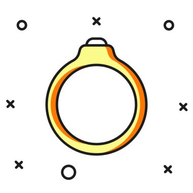 Doldurulmuş elmas nişan yüzüğü ikonu beyaz arka planda izole edilmiş. Düz çizgili, gölgeli. Vektör