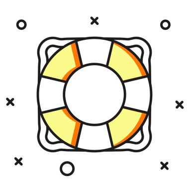 Doldurulmuş Lifebuoy simgesi beyaz arkaplanda izole edildi. Can simidi sembolü. Düz çizgili, gölgeli. Vektör