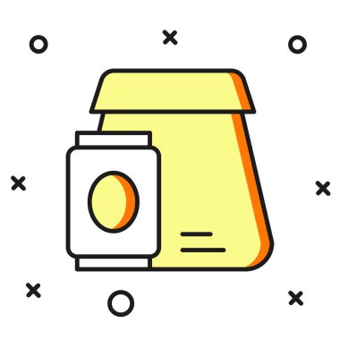 Çevrimiçi sipariş verme ve fast food dağıtım ikonu beyaz arka planda izole edildi. Düz çizgili, gölgeli. Vektör