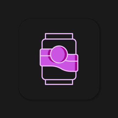 Doldurulmuş Soda kutusu simgesi siyah arkaplanda izole edildi. Düz çizgili, gölgeli. Vektör