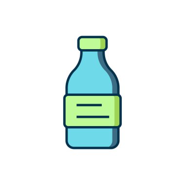 Beyaz arka planda izole edilmiş bir şişe dolusu su ikonu. Soda su içme tabelası. Düz çizgili, gölgeli. Vektör