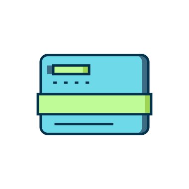 Doldurulmuş kredi kartı simgesi beyaz arkaplanda izole edildi. Çevrimiçi ödeme. Nakit çekilmesi. Finansal operasyonlar. Alışveriş tabelası. Düz çizgili, gölgeli. Vektör