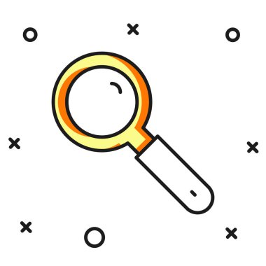 Beyaz arkaplanda izole edilmiş ana hatlı büyüteç simgesi. Arama, odaklanma, yakınlaştırma, iş sembolü. Düz çizgili, gölgeli. Vektör