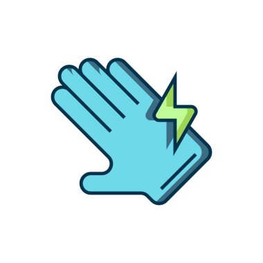 Doldurulmuş elektirik eldiven simgesi beyaz arkaplanda izole edildi. Güvenlik eldivenleri, el koruması. Düz çizgili, gölgeli. Vektör