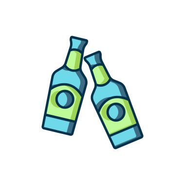 Doldurulmuş bira şişesi simgesi beyaz arka planda izole edilmiş. Düz çizgili, gölgeli. Vektör