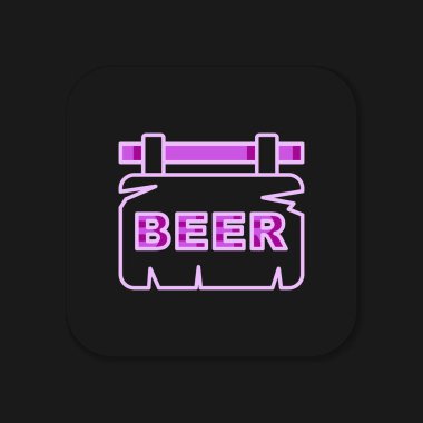 Siyah arkaplanda izole edilmiş bira simgesi ile ana hatlı sokak tabelasını doldurdum. Reklamlar için uygun bar, kafe, bar, restoran. Düz çizgili, gölgeli. Vektör