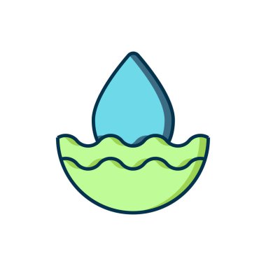 Doldurulmuş ana hatlı su bırakma simgesi beyaz arkaplanda izole edildi. Düz çizgili, gölgeli. Vektör