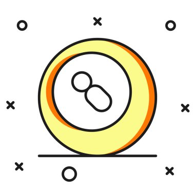 Beyaz zemin üzerinde 8 numaralı ikon bulunan ana hatlı bilardo bilardo topu. Düz çizgili, gölgeli. Vektör