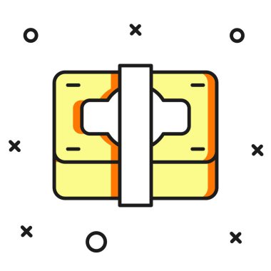 Doldurulmuş kağıt yığınları para para ikonu beyaz arka planda izole. Para desteleri. Para birimi. Düz çizgili, gölgeli. Vektör