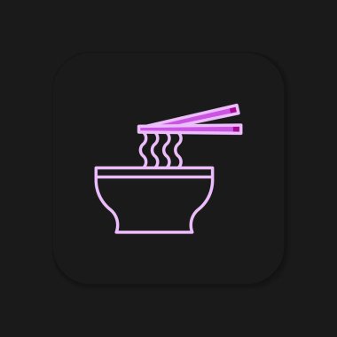 Taslak çizilmiş Asya erişteleri ve siyah arka planda izole edilmiş yemek çubukları ikonu. Sokak yemeği. Kore, Japon, Çin yemekleri. Düz çizgili, gölgeli. Vektör