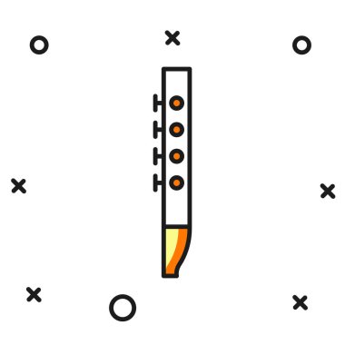 Doldurulmuş Flüt simgesi beyaz arkaplanda izole edildi. Müzik aleti. Düz çizgili, gölgeli. Vektör