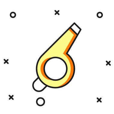 Doldurulmuş Whistle simgesi beyaz arkaplanda izole edildi. Hakem sembolü. Spor ve spor burcu. Düz çizgili, gölgeli. Vektör