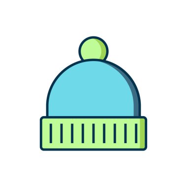 Beyaz arkaplanda izole edilmiş kış şapkası simgesi. Düz çizgili, gölgeli. Vektör