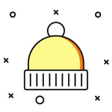 Beyaz arkaplanda izole edilmiş kış şapkası simgesi. Düz çizgili, gölgeli. Vektör