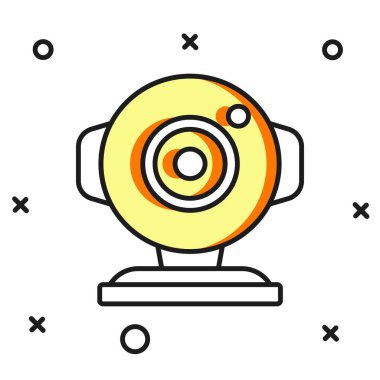 Doldurulmuş web kamera simgesi beyaz arkaplanda izole edildi. Sohbet kamerası. Web kamerası simgesi. Düz çizgili, gölgeli. Vektör