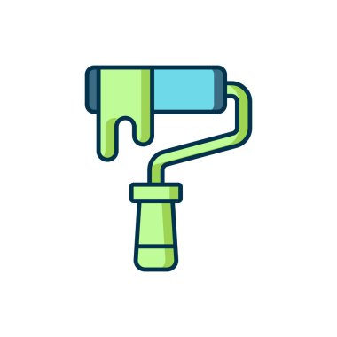 Doldurulmuş ana hatlı boya fırça simgesi beyaz arkaplanda izole edildi. Düz çizgili, gölgeli. Vektör