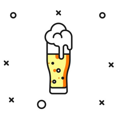 Beyaz arka planda izole edilmiş bira ikonu ana hatlarıyla dolu. Aziz Patrick gününüz kutlu olsun. Ulusal İrlanda bayramı. Düz çizgili, gölgeli. Vektör