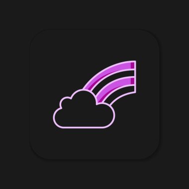 Siyah arkaplanda izole edilmiş bulut simgesiyle çizilmiş Gökkuşağı çizgisi. Aziz Patrick gününüz kutlu olsun. Ulusal İrlanda bayramı. Düz çizgili, gölgeli. Vektör